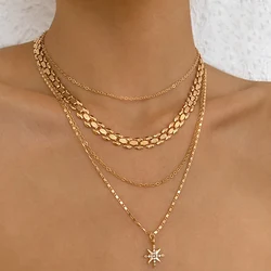 Fashion New Crystal Star Pendant Necklaces For Women Multilevel Long Geometry Chain Vintage Necklace Jewelry Gift X0137