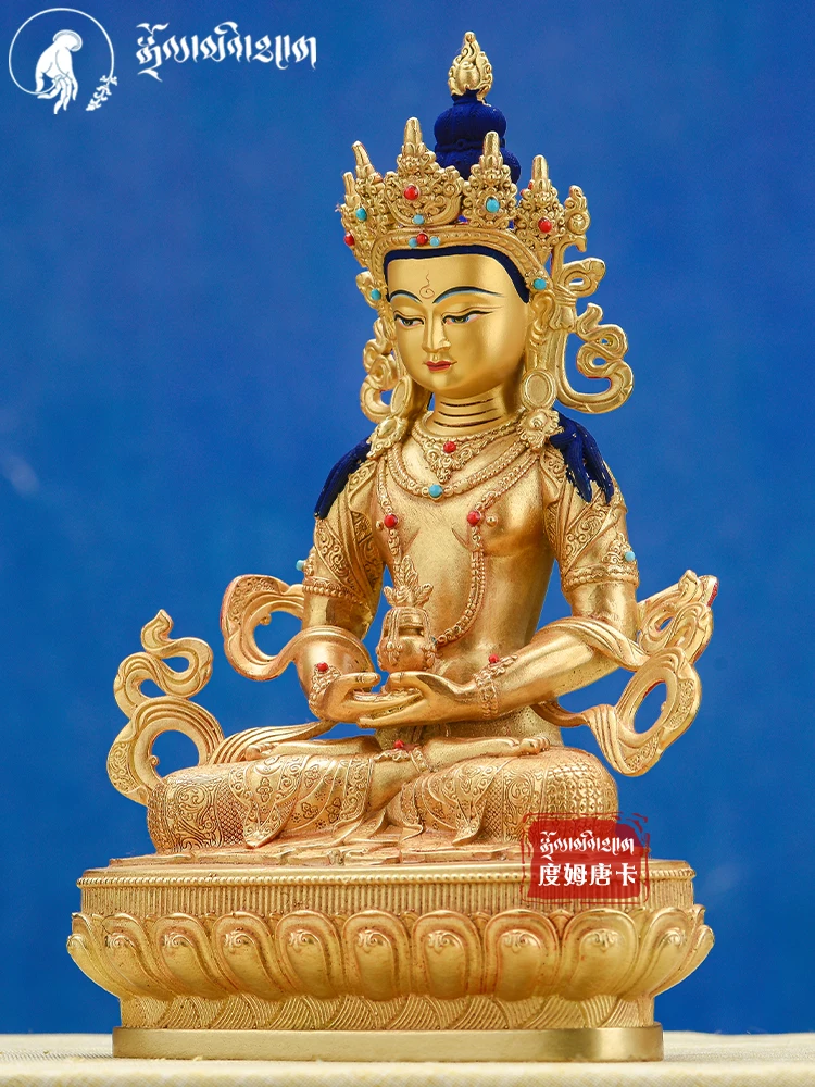 Tibetan pure copper gilt 1 foot 31cm longevity Buddha statue household worship Tibetan tantra 10 inch bronze statue ornament