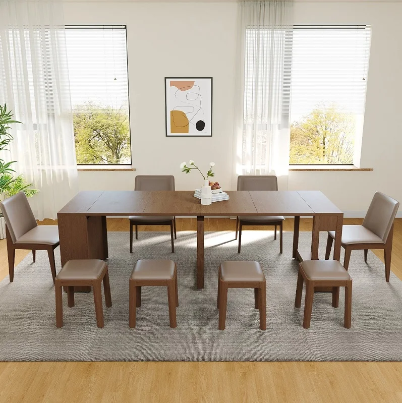 XX-2026 New Design Wooden Frame Optional Sizes Extendable Transformer Dining Table for Dining Room