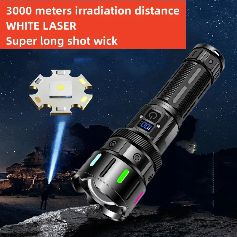 High Power LED Flashlight Type-c Rechargeable Tactical Zoom Torch Use 26650 Battery Camping Fishing Lantern with Power Display