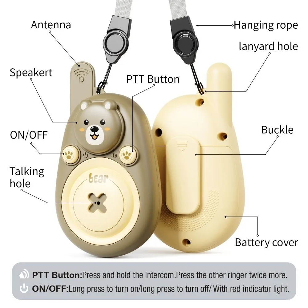 2 pçs dos desenhos animados urso crianças walkie talkies transmissor de rádio interativo de longo alcance brinquedos com cordão remoto intercom aventura