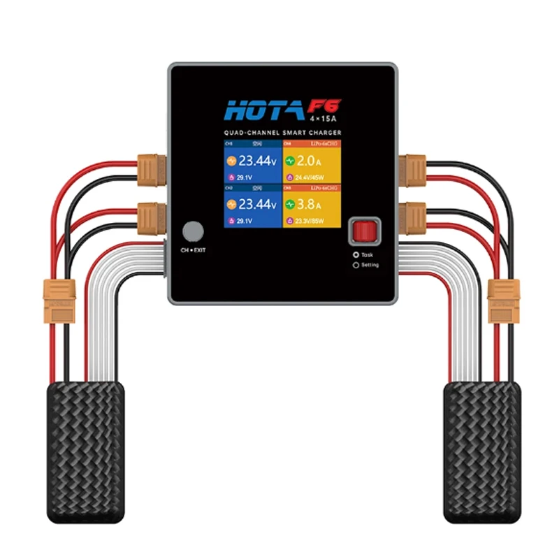 HOTA F6 QUAD-CHANNEL SMART Charger DC1000W 4*15A for Lipo LiIon NiMH Lipo Battery Balance Charger Discharger with USB 45W Type-C