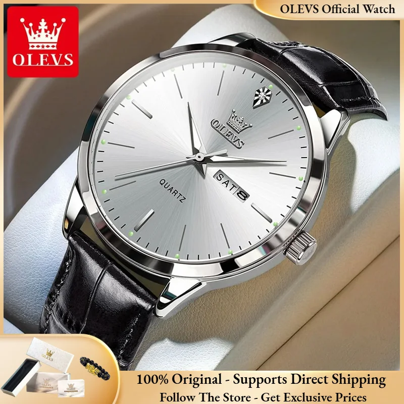 

Мужские часы OLEVS 2935, модные, повседневные, классические, с двойным календарем, большим циферблатом, водонепроницаемые, светящиеся, кварцевые, брендовые, для официальных мероприятий.