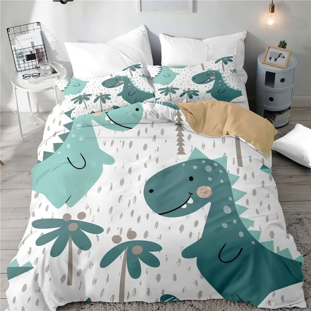 Cartoon Dinosaur Duvet Cover Kawaii Dinosaurs Comforter Cover Jungle Ancient Animals Bedding Set For Girls Boys Full King Size
