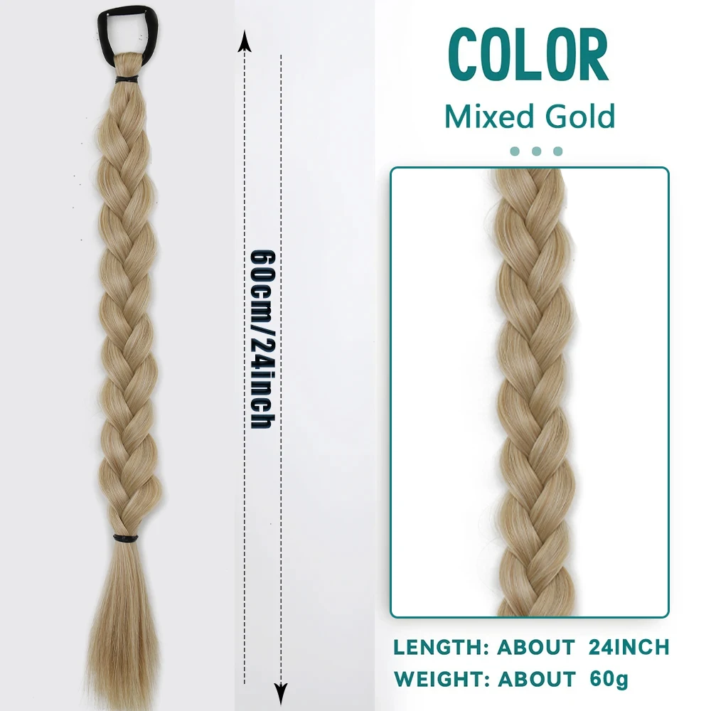 Synthetic Long Twist Braid Ponytail Extensions With Rubber Band 24 Inch Boxing Braided Hair Extensions For Women Daily Use