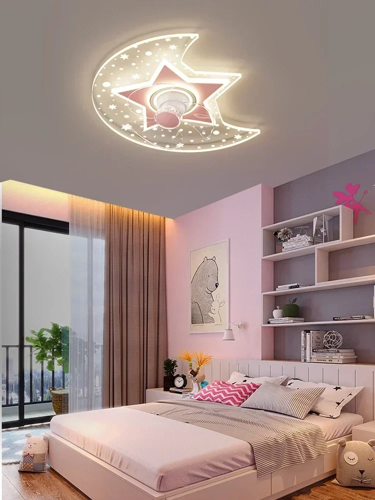 children's room fan light,warm and romantic personality stars, moon shaking head, room electric fan integrated lighting fixture