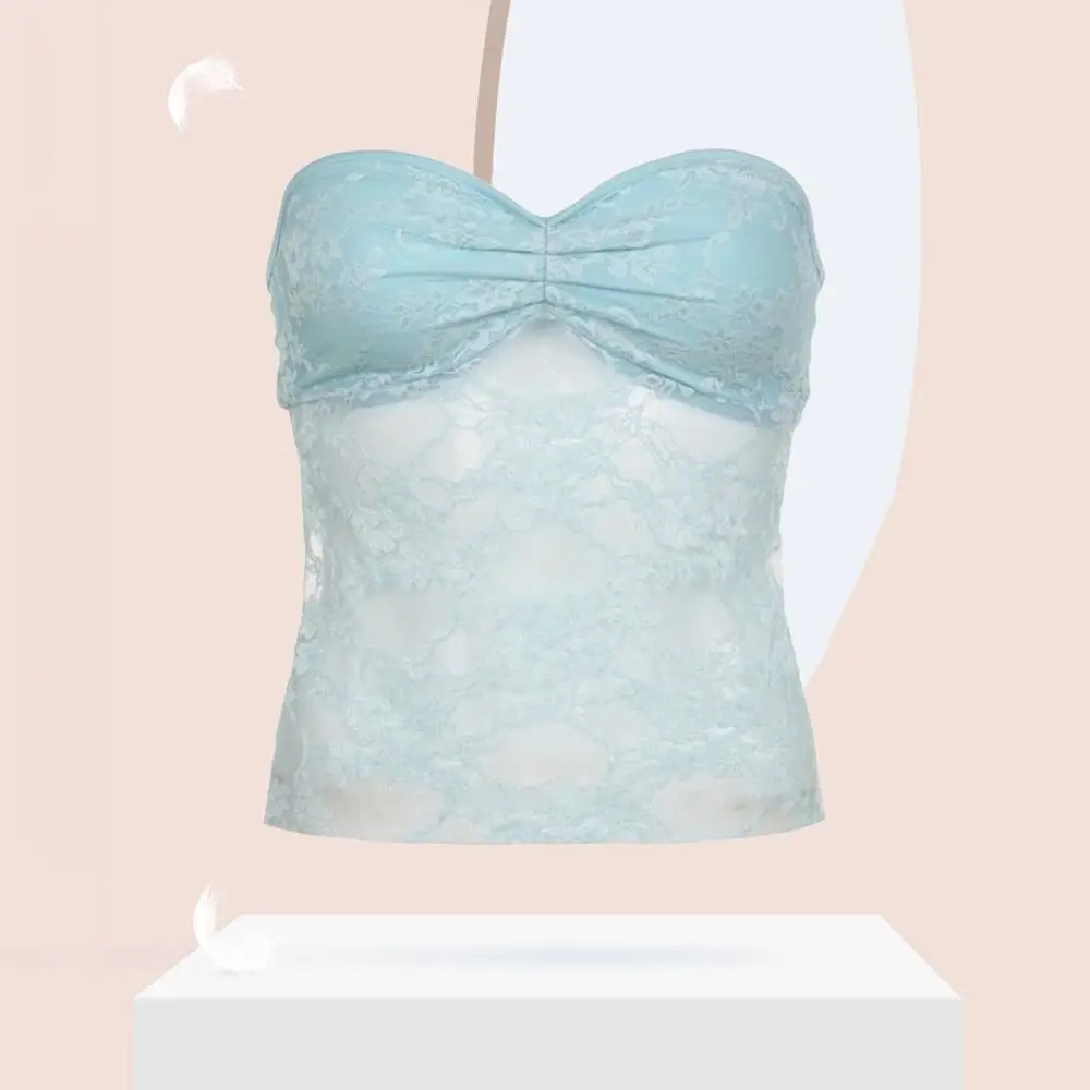 

Chic Slim Fit Lace Bra Camisole Streetwear Transparent Strapless Vest Tops Sweet Bralette Crop Tops Club