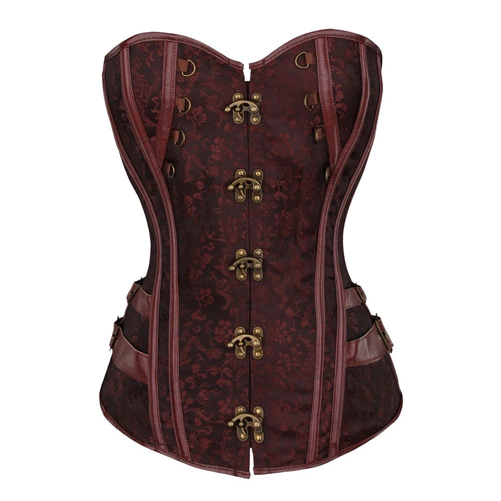 

Black Brown Women's Bustier Tops Retro Steampunk Corselet Metal Locks Closure Overbust Corset