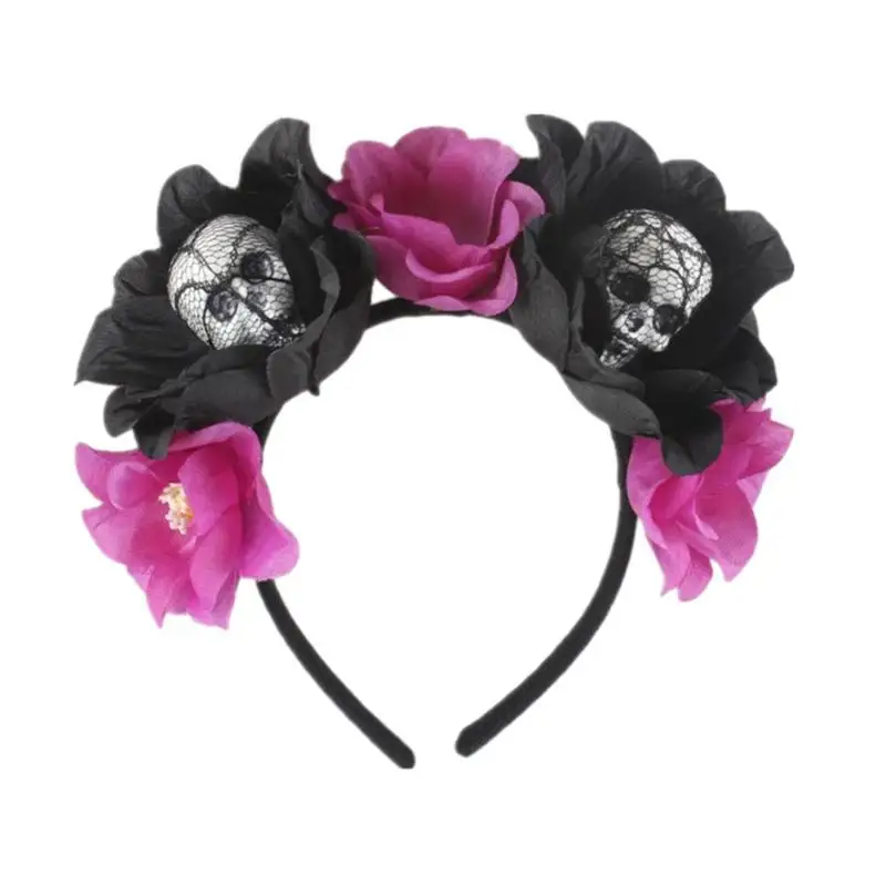 Gothic Skull Headband Skull Gothic Hair Accessories Holiday Scary Headwear Realistic Flower Headband For Parties