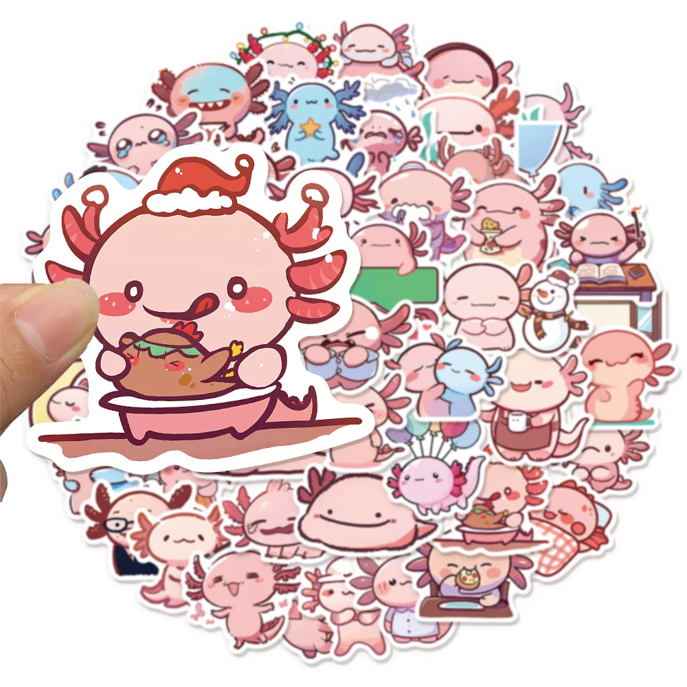 50 قطعة من ملصقات جرافيتي Axolotl الممتعة على شكل حيوانات كرتونية يمكنك صنعها بنفسك ملصقات لعبة تزيين يدوية للكتاب اللوحي العصرية