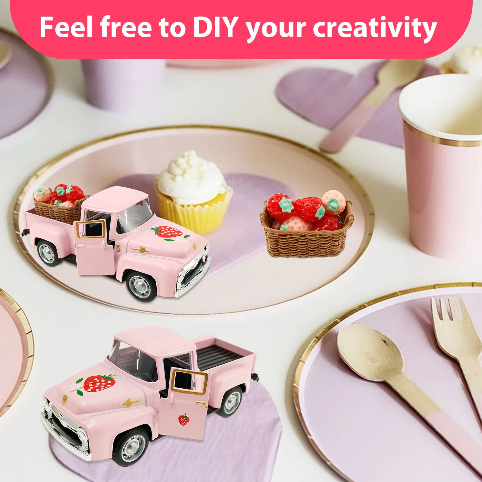 Strawberry Decor Vintage Truck Decor Tiered Tray Decor Strawberry Kitchen Centerpieces for Table Strawberry Shortcake Decoration