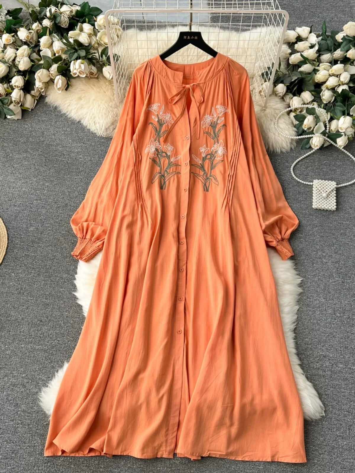 Elegant Vintage floral loose Vesditod dress Korean Fashion autumn Women Clothes fairycore A-line dress