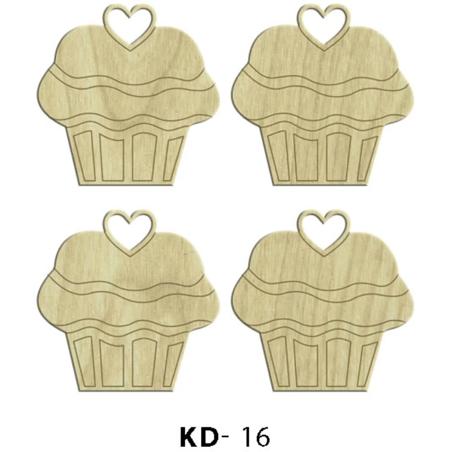 KD16 Cupcake 4lü Set Wooden Package Ornament, Hobby Wood Painting Ornament