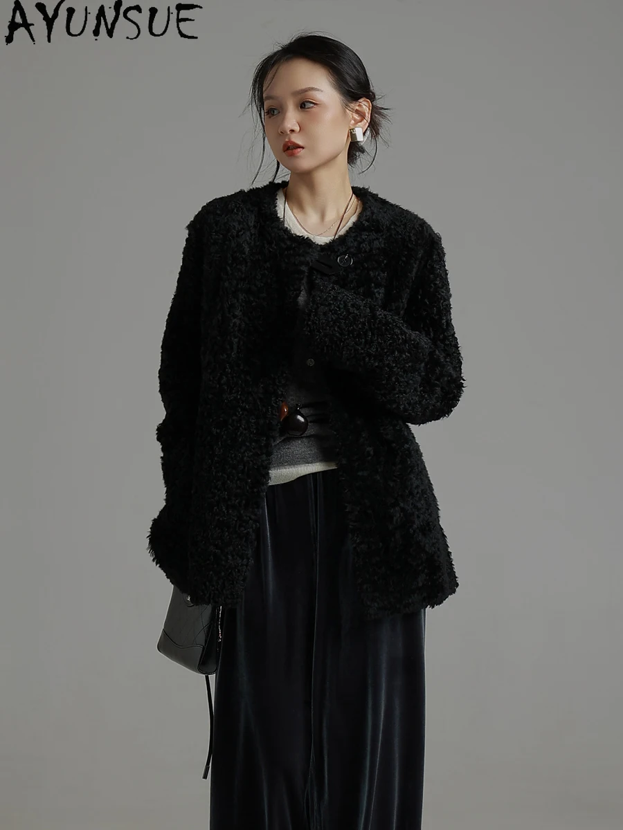 AYUNSUE Natuurlijke Schapenvacht Bontjas Vrouwen Echt Echt Leren Jas Winterjassen 2025, Luxe Kleding Vrouwelijke omegaба Ж Espero
