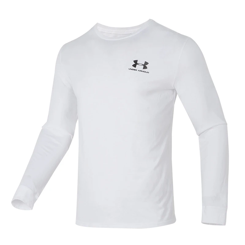 Underarmour Men's Long-Sleeved T-Shirt Running Basketball Badminton Training Clothing White Round Neck Breathable Pullover Top Sweatshirt 1329585-100