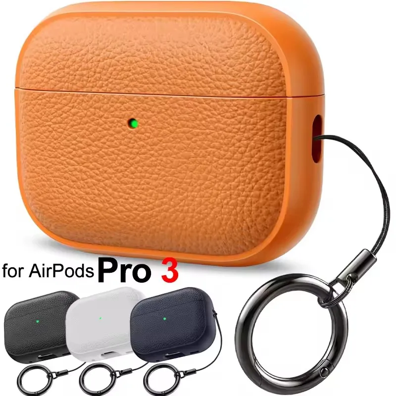 Earphone Case for AirPods Pro3 Leather-Texture TPU Shockproof Protective Cover with Keychain for Airpods Pro 2nd 4  3 Gen