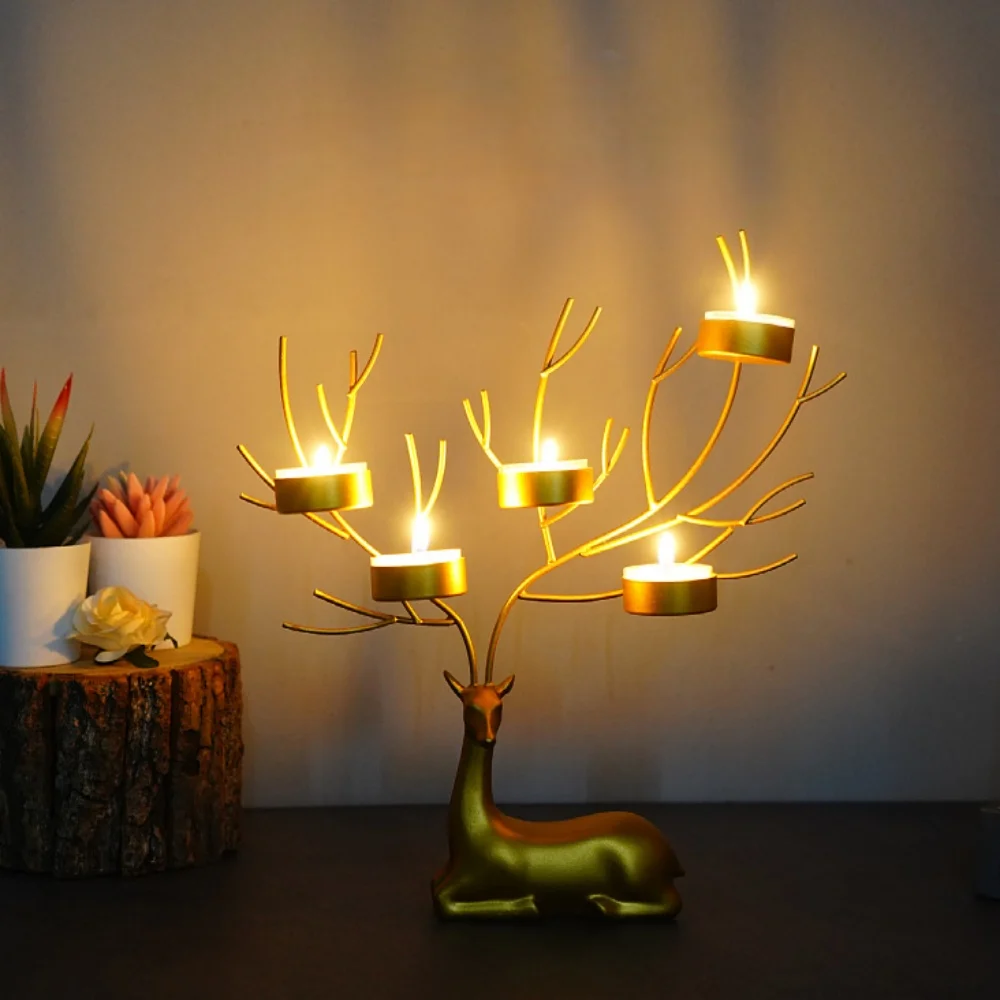 

Gold Deer Candlestick Christmas Decorations 5 Branches Iron Elk Candle Holder Ornament DIY Crafts Christmas Table Decor for Home