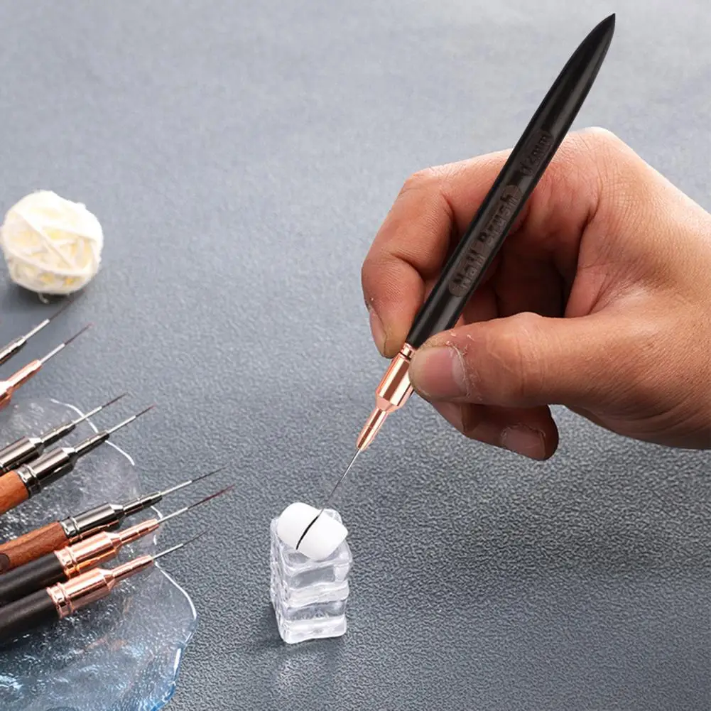 Fine Detail Nail Brush 6/9/12/15/18mm Nail Art Brush Set Ultra-fine Hair Liner Pens Wooden Handle Dotting Tools for Professional