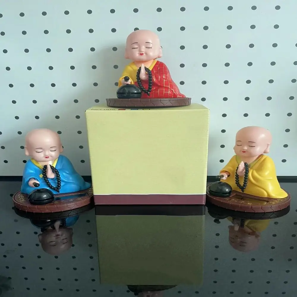 Devout Prayer Solar Nodding Buddha Wealth Coming Knocking Wooden Fish Buddhist Monk Figurines Handcrafts Successfully