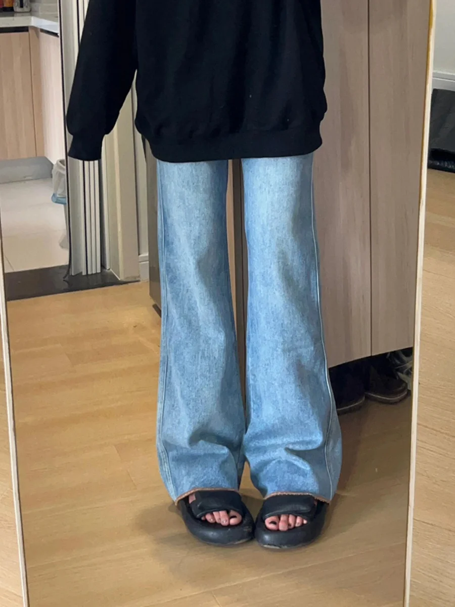 American Sle High Waist Bell Bot Blue Jeans Women's Summer Design Slimming Floor Length Trousers Trendy Wide Leg Pants