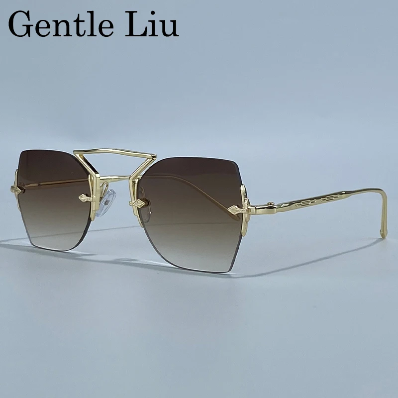

Steampunk Polygon Rimless Sunglasses Men 2025 Luxury Brand Frameless Square Metal Frame Sun Glasses For Male Punk Trendy Shades