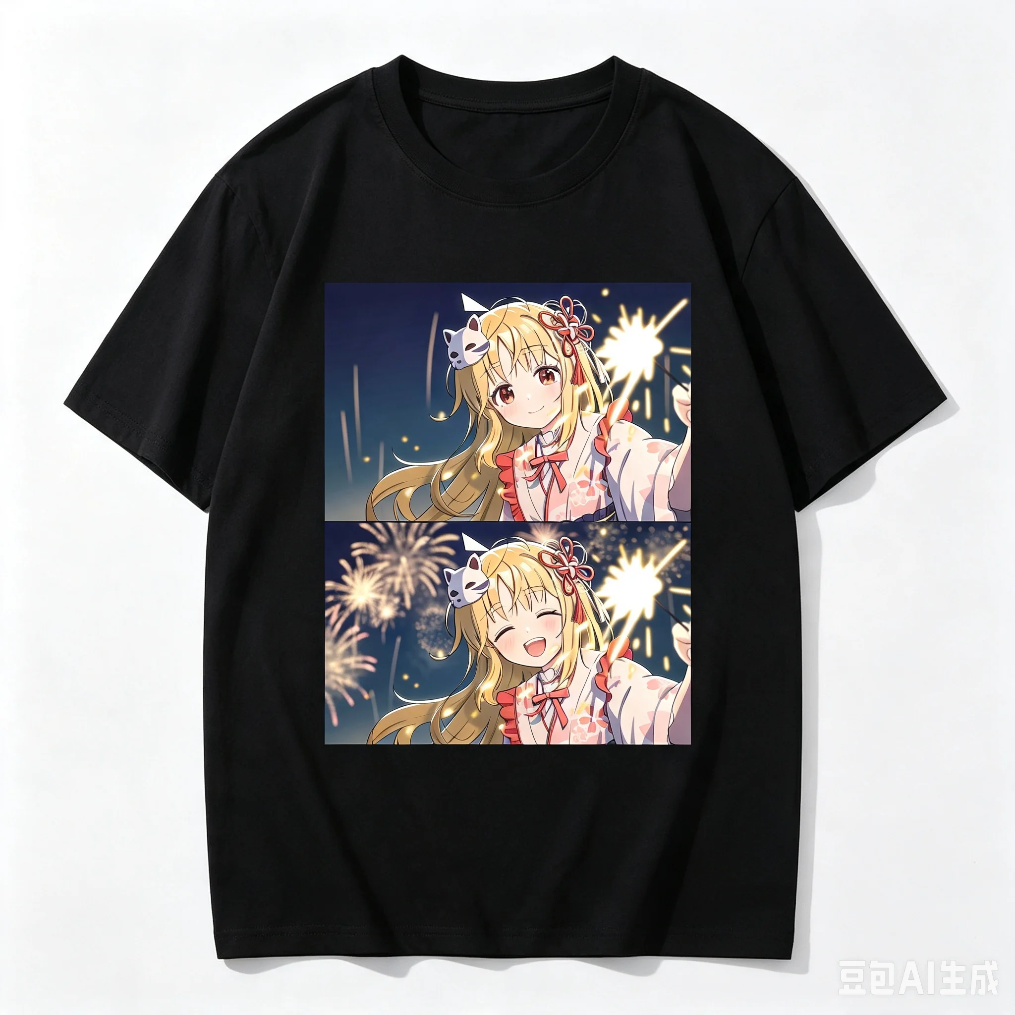 Nijika Ijichi Yukata Sparkler Two Scene Anime Frame Graphic Crew Neck Short Sleeve Comfortable Women And Men T-shirt