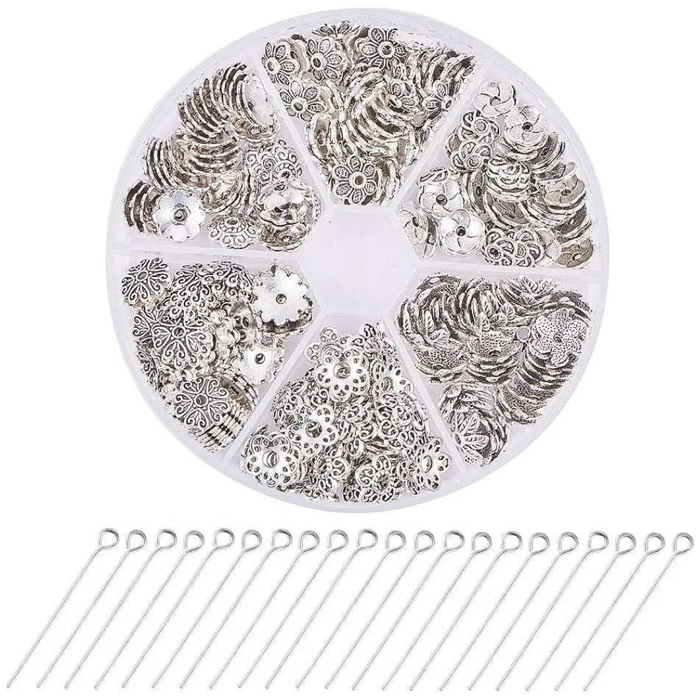 مجموعة واحدة من نتائج المجوهرات مع قبعات خرز من خليط معدني ودبوس عين حديدي 10.3 × 1.7 سم #1