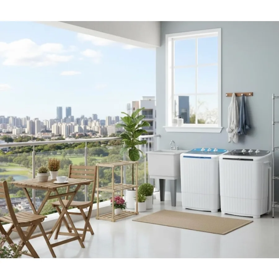 Mesin Cuci Portabel dengan Kapasitas 18 lbs untuk Penggunaan di Rumah dan Apartemen, Mesin Cuci dan Pengering Kompak dengan Desain Bak Ganda