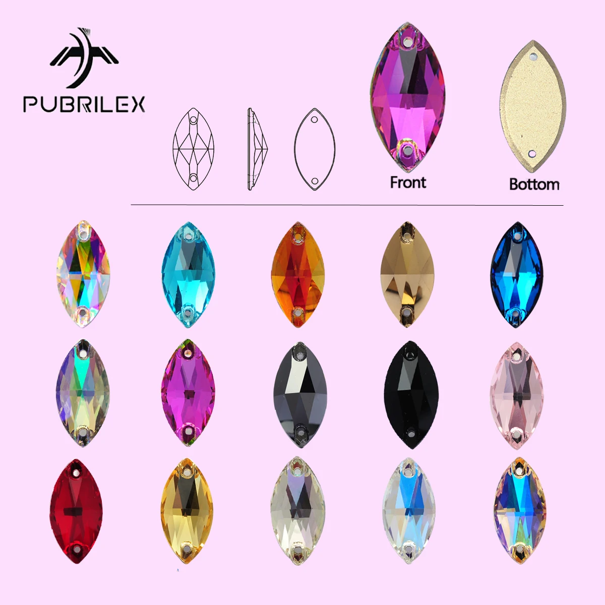 PUBRILEX Wholesale Glass STrass Navette Edges with Chamfers Sewing Stones Flatback Sew on Rhinestones For Garment Clothes Bags