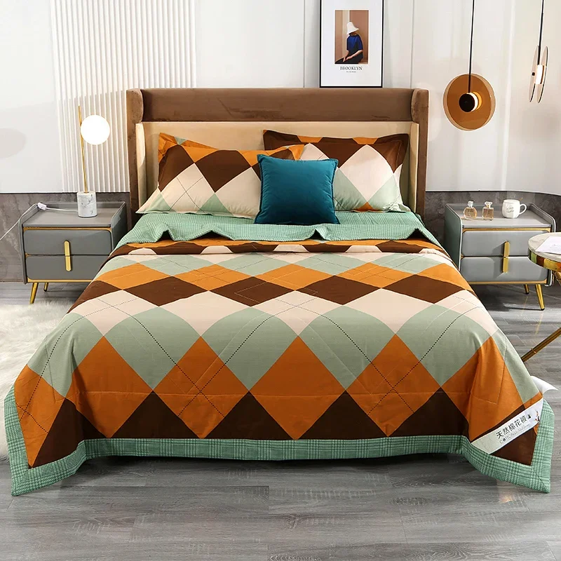 Simple Geometric Pattern Summer Quilt Light Luxury Home 100% Cotton Air Conditioning Thin Quilt Multi-functional Thin Blanket