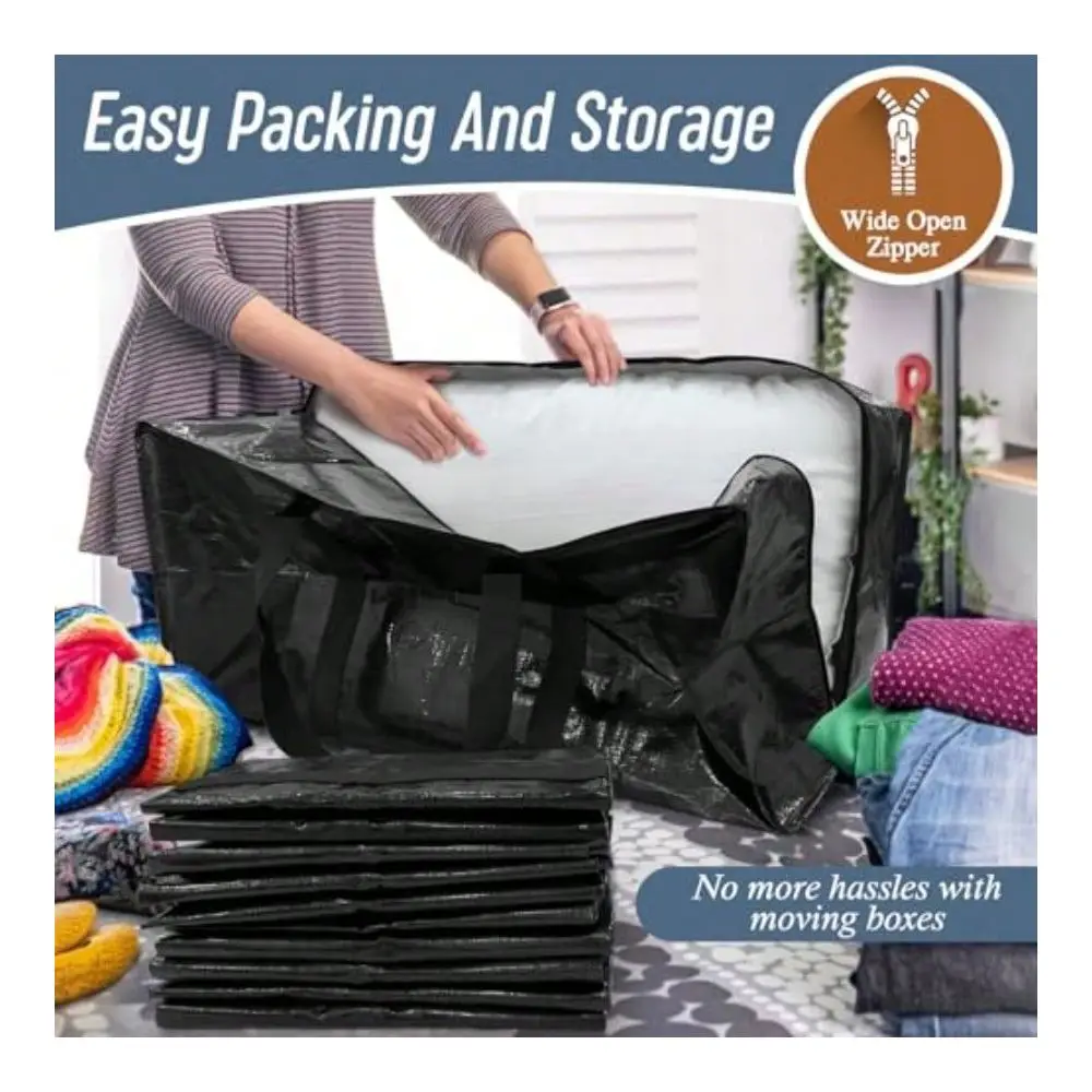 

Heavy Duty Large Moving Bags With Strong Zipper And Comfortable Handles Sturdy And Durable Clothes Storage Bags Totes Bins Pack