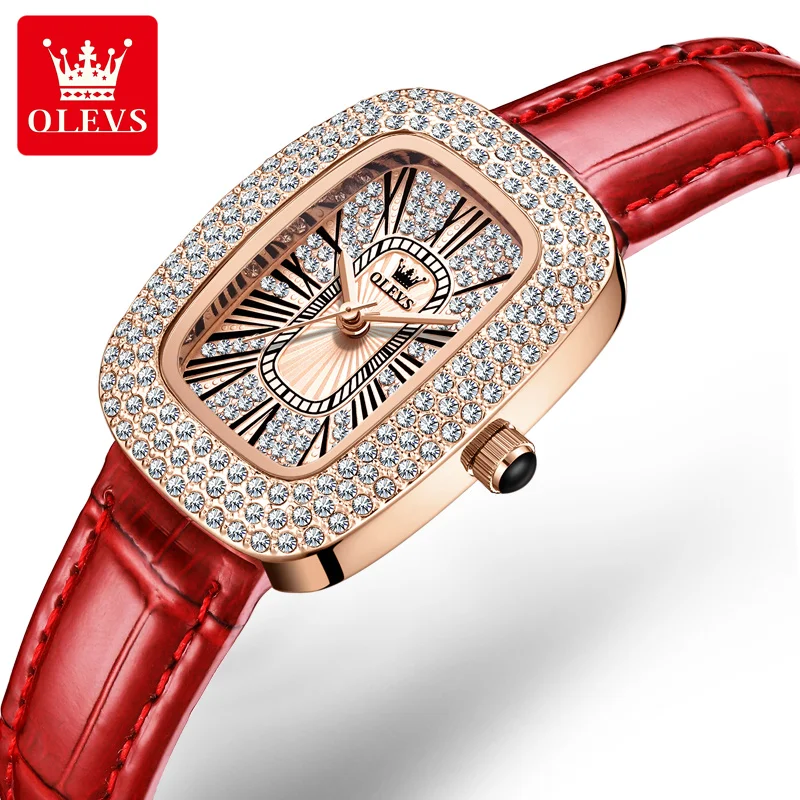 

Olevs Ladies Watch Waterproof Leather Strap Quartz Women Wristwatch Luxury Charming Shine Diamonds Bracelet Clock Lover Reloj