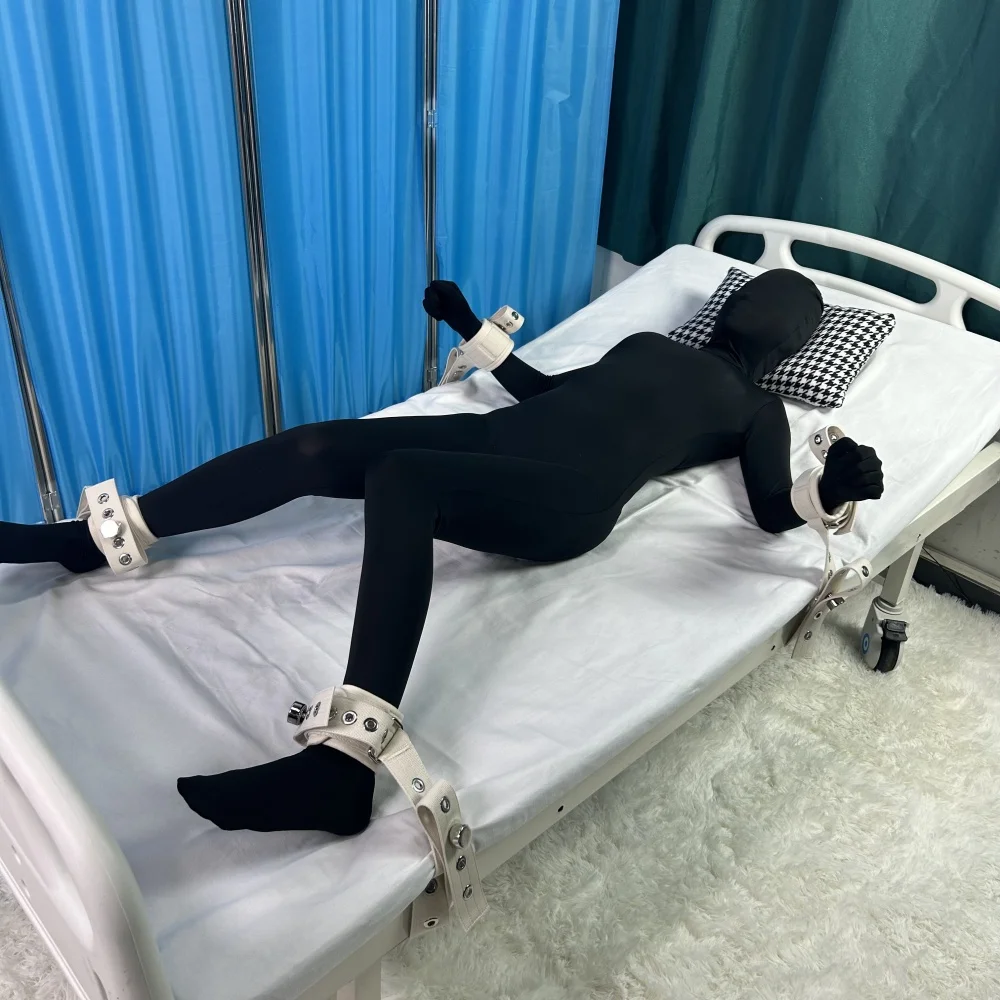 مجموعة ضبط النفس أطراف طبية قيود المعصم الكاحل قابل للتعديل مشبك قابل للفصل أشرطة ضبط النفس للمريض في سرير المستشفى