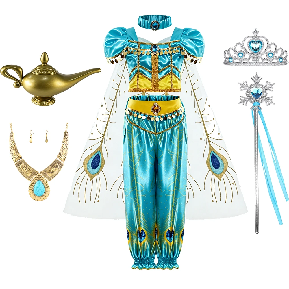 Mädchen Jasmin Kostüm Arabische Prinzessin Kleid Kinder Geburtstag Party Weihnachten Faschingskostüm Baby Jasmin Cosplay Kleidung – Detail 9