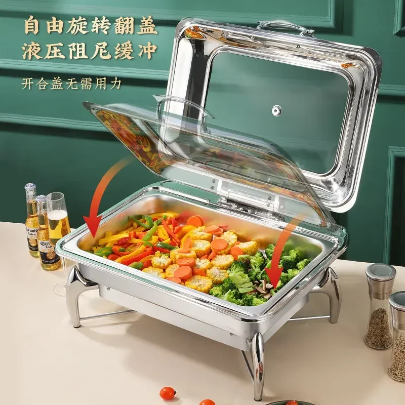 Luxury rectangular stainless steel buffet stove visual hydraulic insulation electric heating alcohol