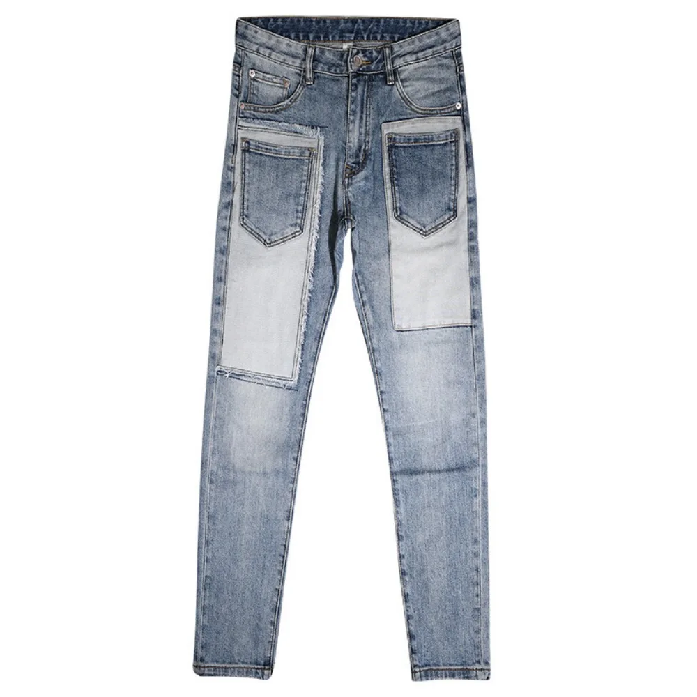 2024 Autumn Winter New Men's Retro Spliced Jeans Fashion Personalized Elastic Casual Pants  y2k Clothes Pants Men Baggy Jeans