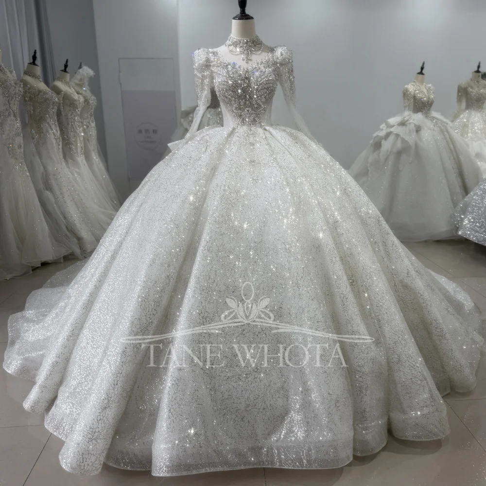 Brautkleid 2026 Long Sleeve Lace Up Keyhole Back Weeding Dress Sequins Beading Ball GownBridal Dress