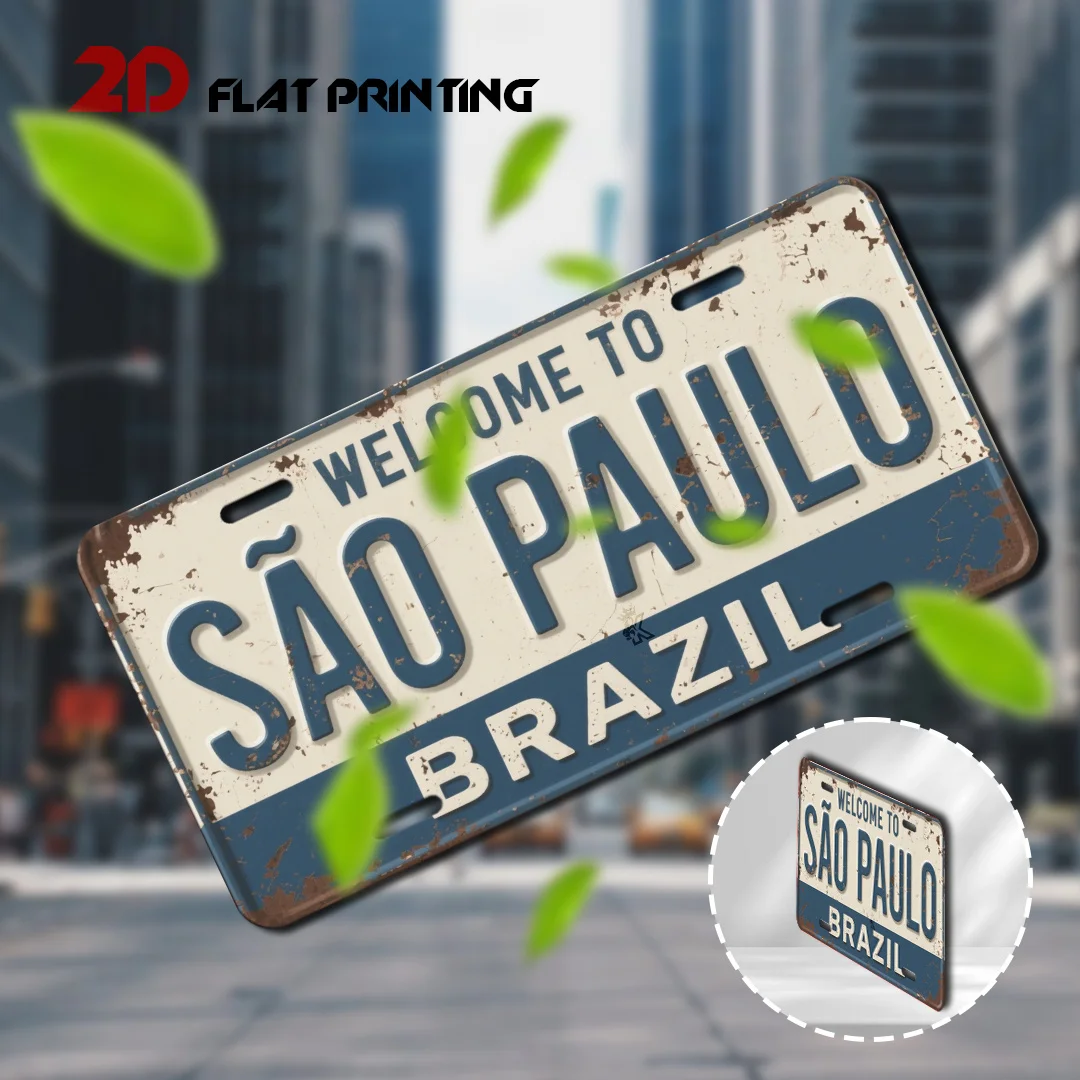 2D Flat Printing, 1pc, Vintage Metal Decorative Sign Themed Around The City of São Paulo, Brazil, Decorative Plaques And Signs,
