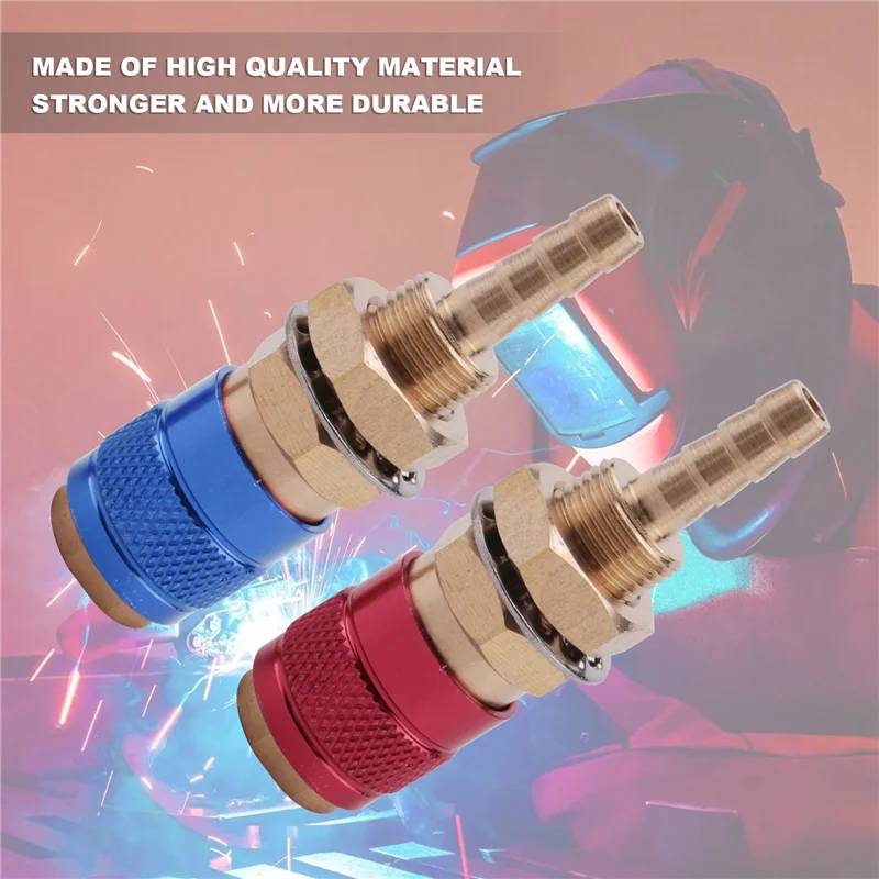 

A19F-2Pcs Water Cooled Air Cooled Gas Water Adapter Quick Connector Fitting For MIG TIG Welding Torch Plug, Blue+Red