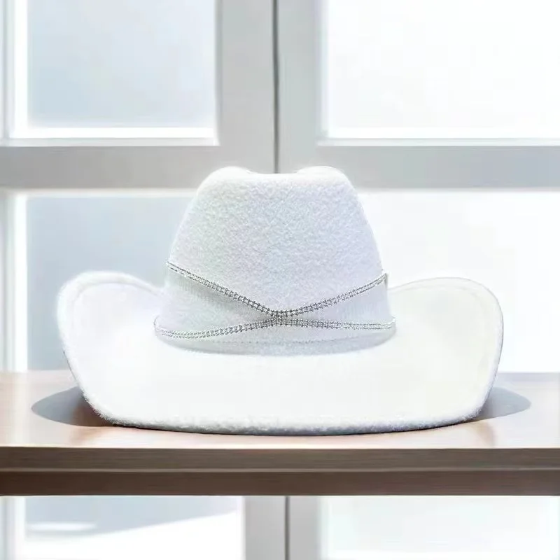 HongLuan Sombrero de disfraz con purpurina Sombreros de vaquero y adultos con diamantes de imitación para mujer, accesorios femeninos de cosplay de vaquero y gorra de vaquera