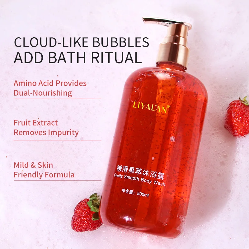 500ml Fruity Smooth Body Wash Clean Skin Brightening Scrub Granules Exfoliating Shower Gel Soothing Bath Anti-Acne Body Care