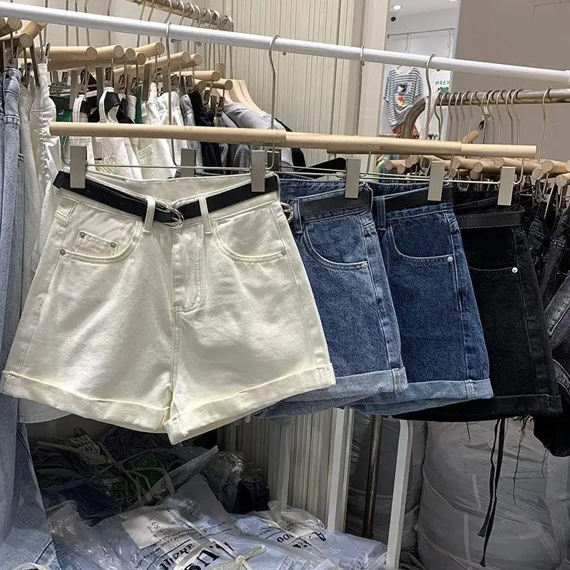 

High Waist Wide Leg Short Jeans Women's Summer Thin Style Loose Fit Student Cuffed Casual A-Line Sexy Super Short Wide Leg Ho...