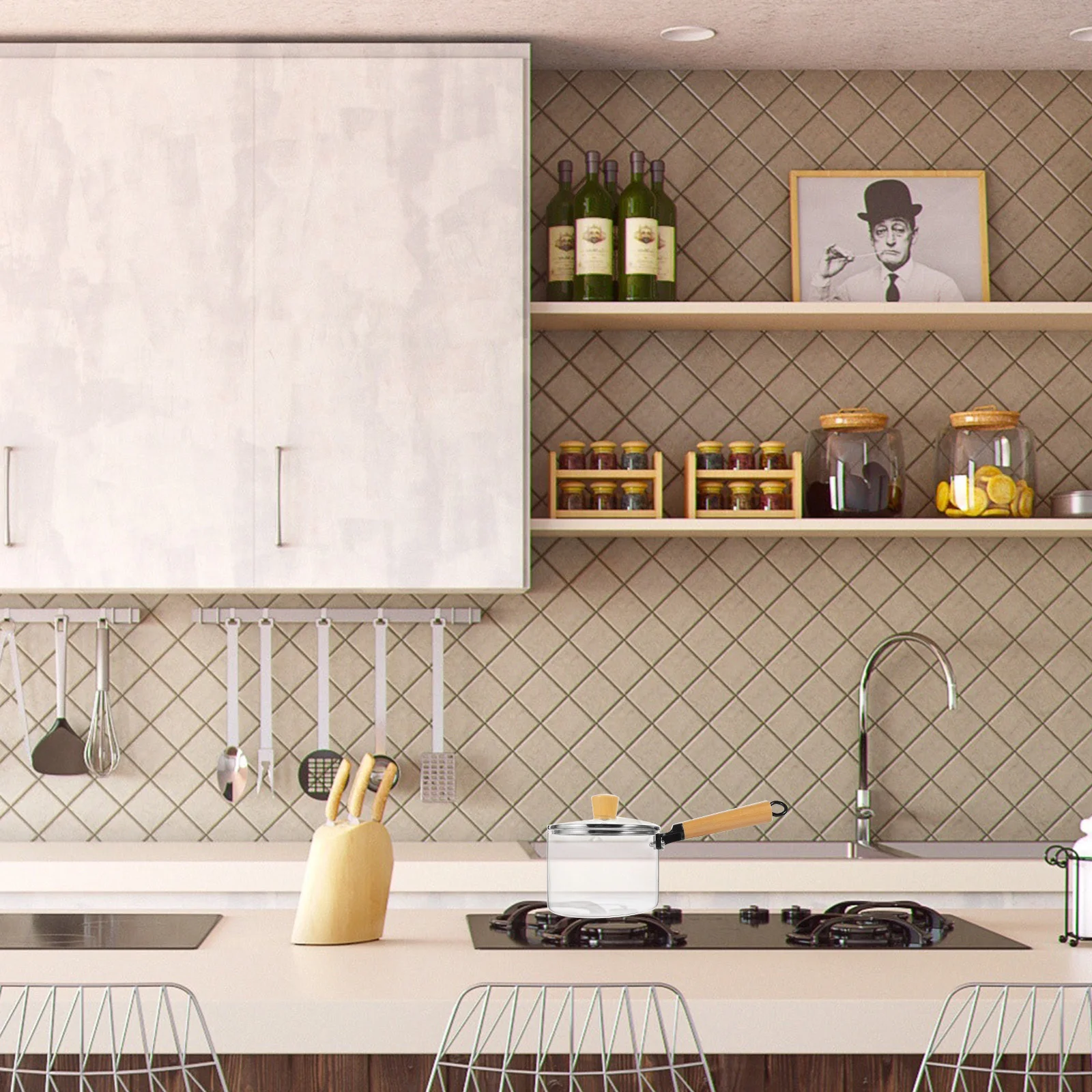 

1 шт., стеклянный горшок для молока, прозрачная кастрюля, антипригарная грелка для масла для лапши, супа, кухонный гаджет, сервировочная миска, бытовая