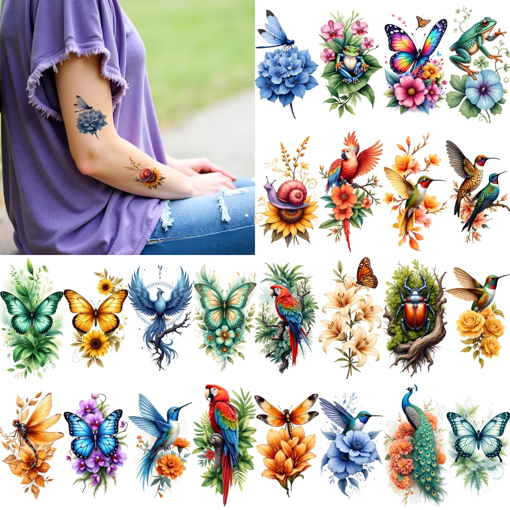 

28pcs Temporary Tattoo Waterproof Long-lasting Body Stickers Beetle Peacock Bird For Shoulders Adult Arms