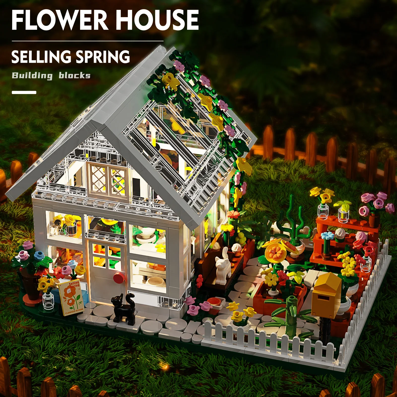 Mais novo casa de flores mini bloco de construção conjunto cidade rua vista estufa blocos modelo kits presentes aniversário para crianças