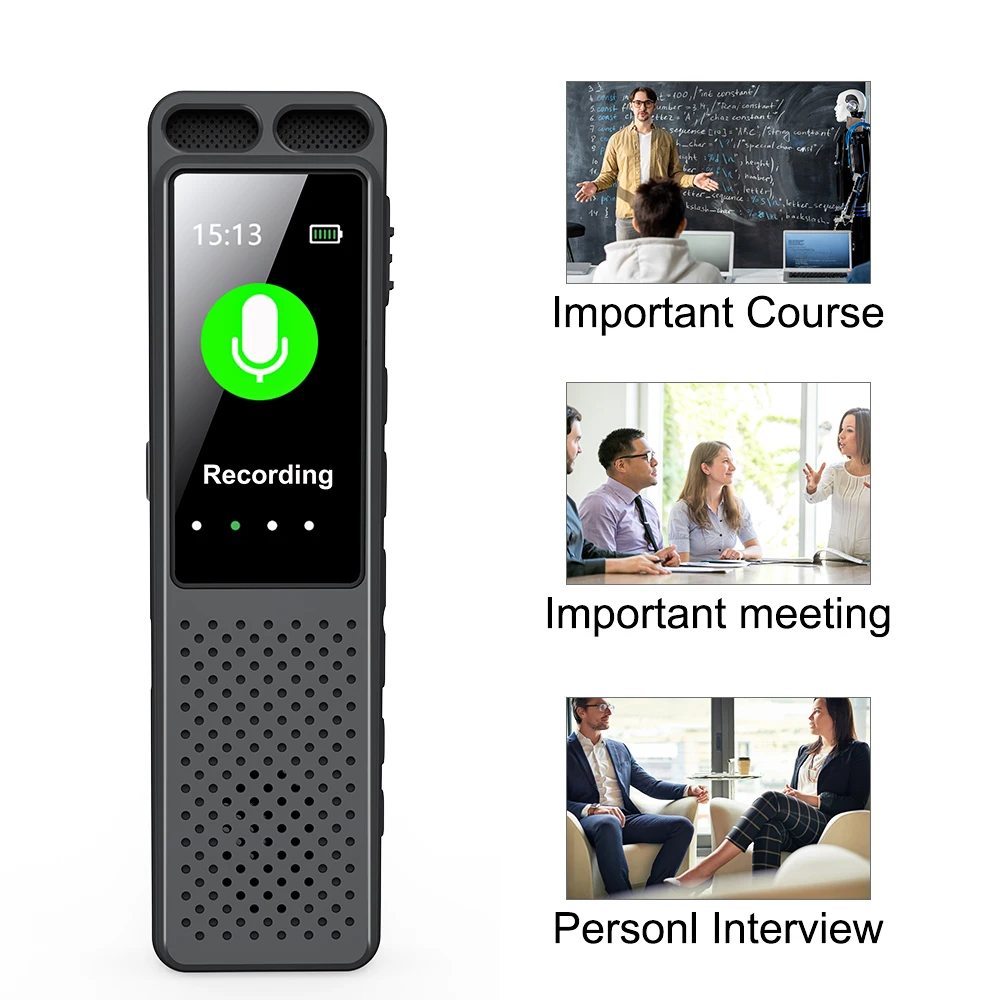 مسجل صوت رقمي Vandlion V99 مدمج بشريحة 16 جيجا وبطارية ضخمة 1050 مللي أمبير في الساعة وتسجيل صوتي 82 ساعة بسرعة 1536 كيلوبت في الثانية مع إيقاف تشغيل الوقت