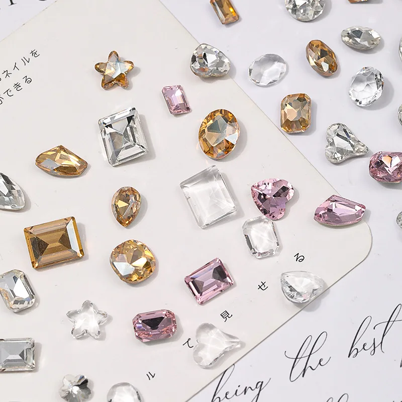 50PCS Gemischte Form Spitz Zurück 3D Kristall Nail art Strass Diamant Schmuck Zubehör Für Nägel Dekoration Maniküre Liefert