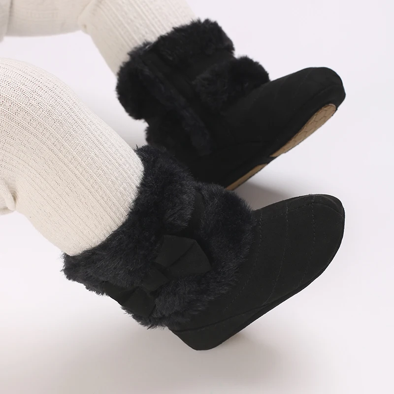 0-18M baby shoes Girls winter plush comfort snow boots cute bow cotton shoes baby soft soled non-slip toddler shoes