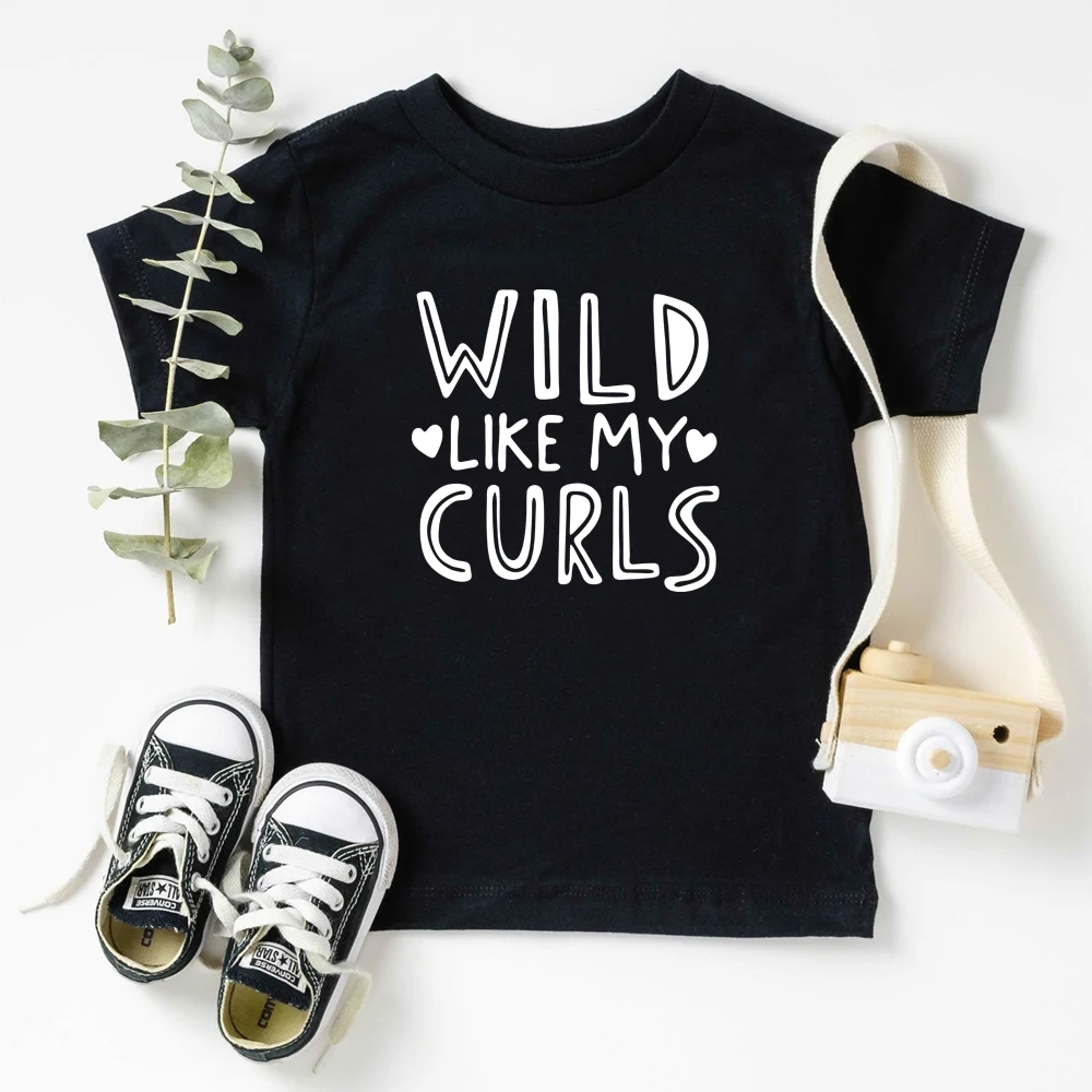 “Wild Like My Curls” Kids T-Shirt, Funny Curly Hair Graphic Cotton Tee Summer Toddler Top Gift for Daughter Son
