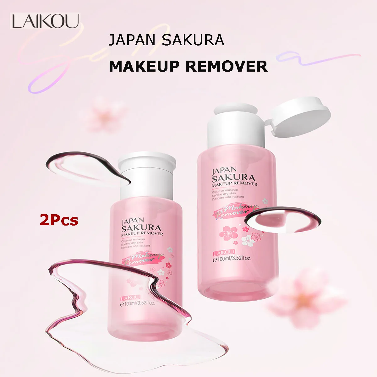 ماكياج الوجه إزالة الماء ترطيب الجلد 2 قطعة LAIKOU اليابان ساكورا لطيف 100 مللي ماكياج مستحضرات التجميل العناية بالجمال الأوساخ المذابة النظيفة